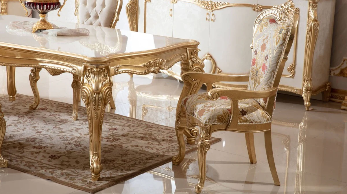 Luxury Baroque Dining Room Set White / Multicolor / Gold