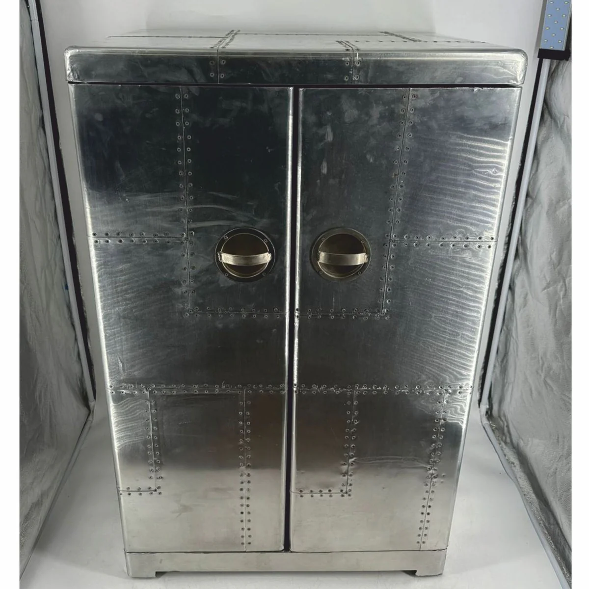 Aluminum airplane aviator bar cabinet silver / black H. 113 cm