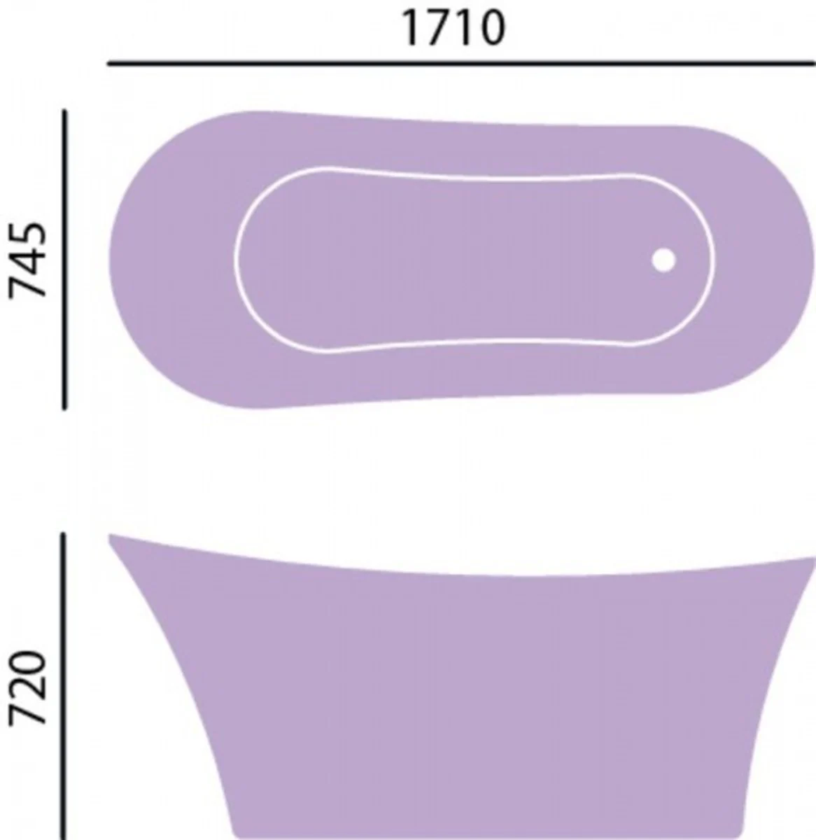 Art Deco bathtub freestanding copper effect model He-Hol 1710mm - Freestanding retro antique art nouveau bathtub