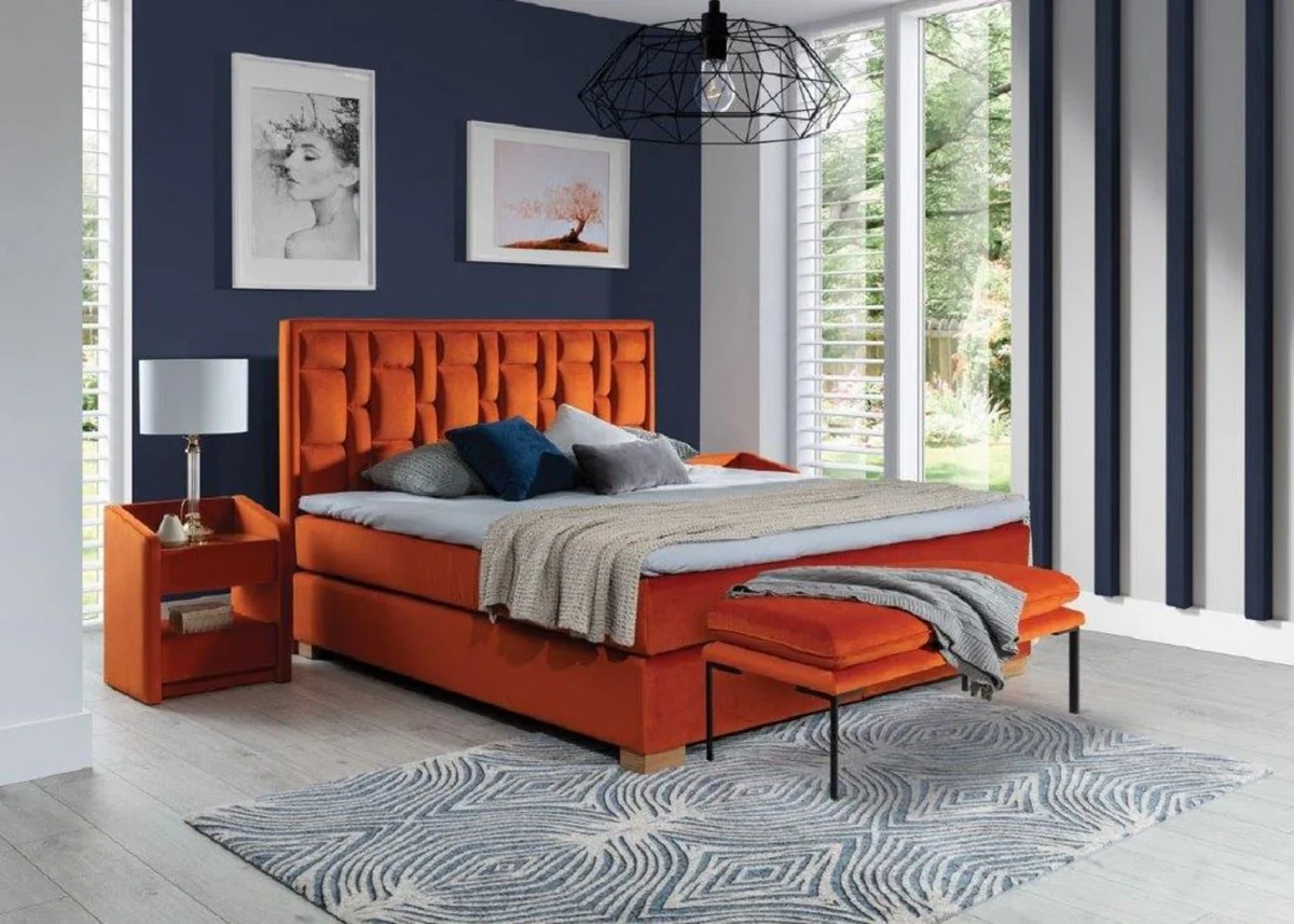 Luxury double bed orange / natural colors - Various sizes - Modern solid wood bed with headboard - Modern bedroom furniture - Luxury collection
