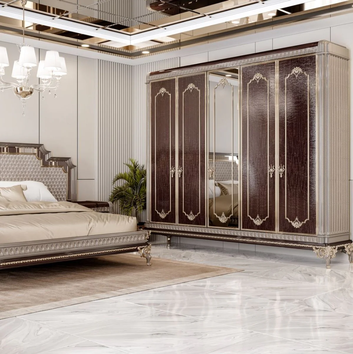 Luxury Baroque Bedroom Cabinet Dark Brown / Gray / Gold
