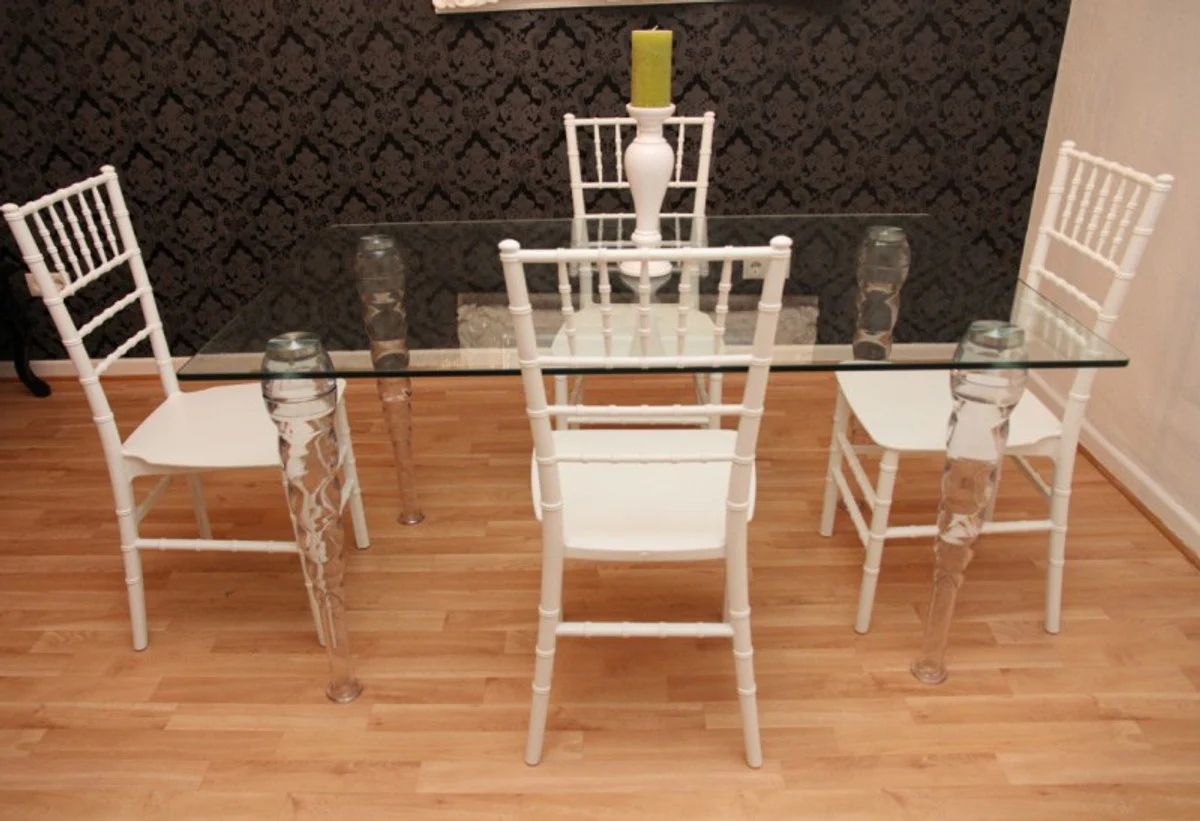 Designer Acrylic Dining Room Set - Ghost Chair Table - Polycarbonate Furniture - 1 Table + 4 Chairs - Designer Furniture White - Designer Furniture