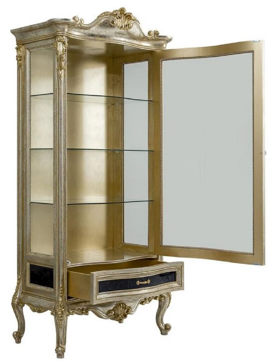Luxury Baroque Display Cabinet Silver / Gold - Handcrafted Solid Wood Display Cabinet - Baroque Living Room Furniture