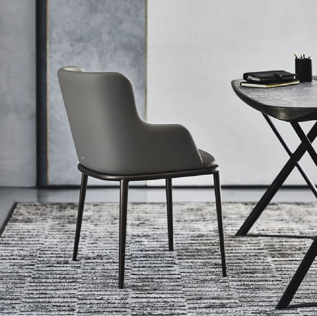 Luxury Dining Room Chair Set of 8 Gray / Black - Luxury Dining Room & Restaurant Furniture - Luxury Quality - Made in Italy