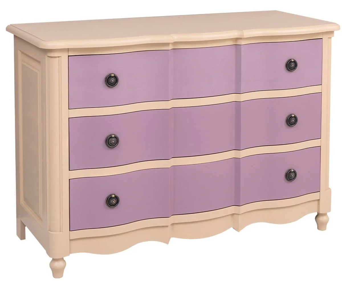 Country house style chest of drawers with 3 drawers beige / purple 130 cm - country house style furniture