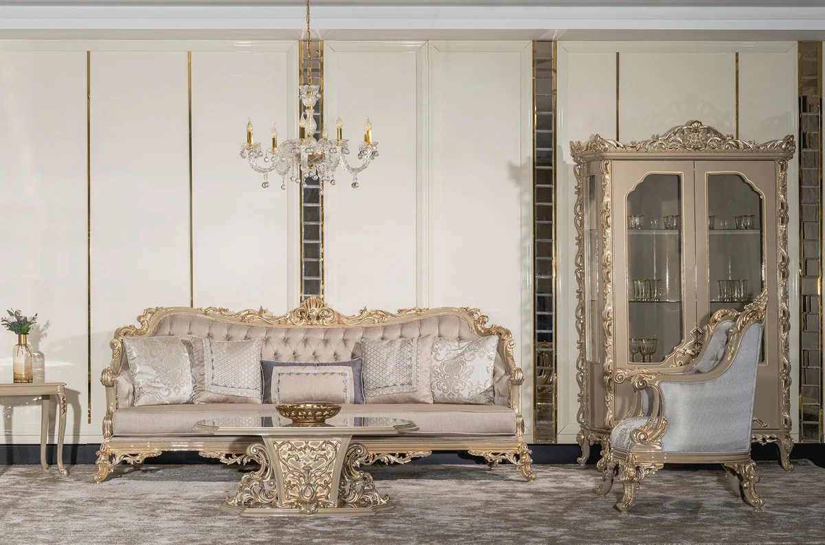 Luxury baroque display cabinet gray / gold - magnificent solid wood display cabinet with 2 doors - luxury furniture in baroque style - baroque furniture - noble & magnificent