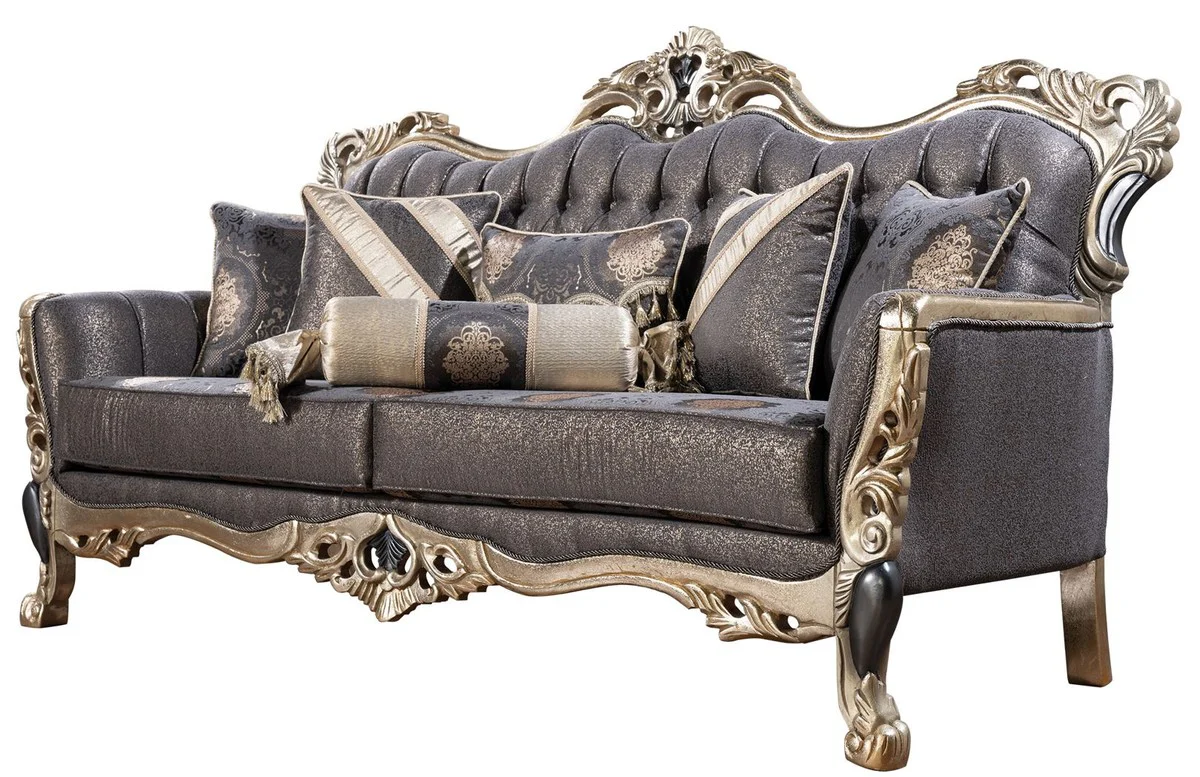Luxury Baroque Sofa Purple / Antique Gold / Black - Baroque style living room sofa with elegant pattern - Luxury living room furniture in Baroque style - Baroque furniture - Baroque furnishings