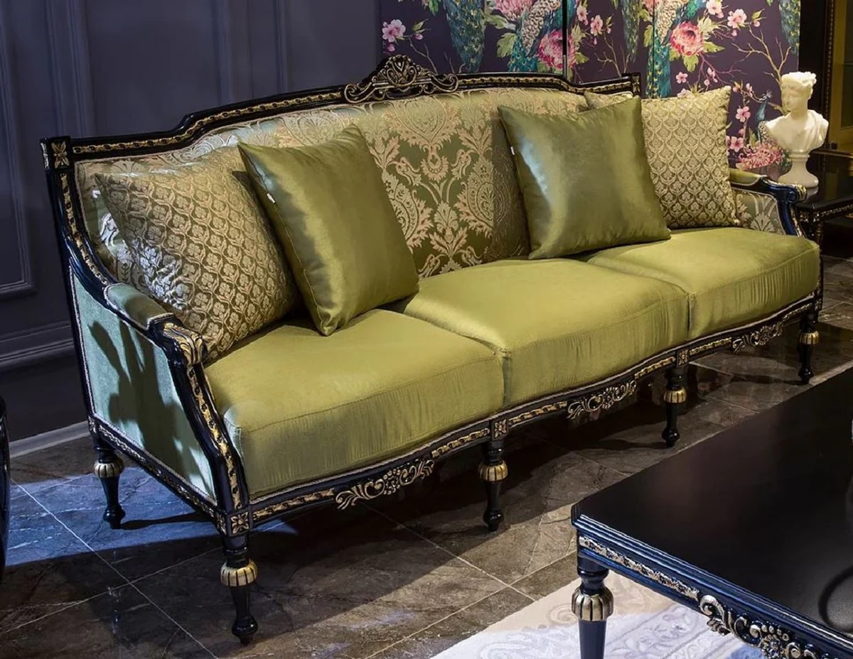 Luxury baroque living room set green / black / gold - 2 baroque sofas & 2 baroque armchairs & 1 baroque coffee table - living room furniture in baroque style - baroque furniture - baroque furnishings