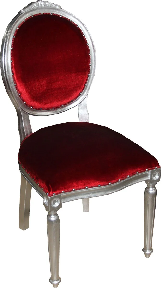 Baroque Medallion luxury dining chair without armrests in Bordeaux / Silver - Limited Edition