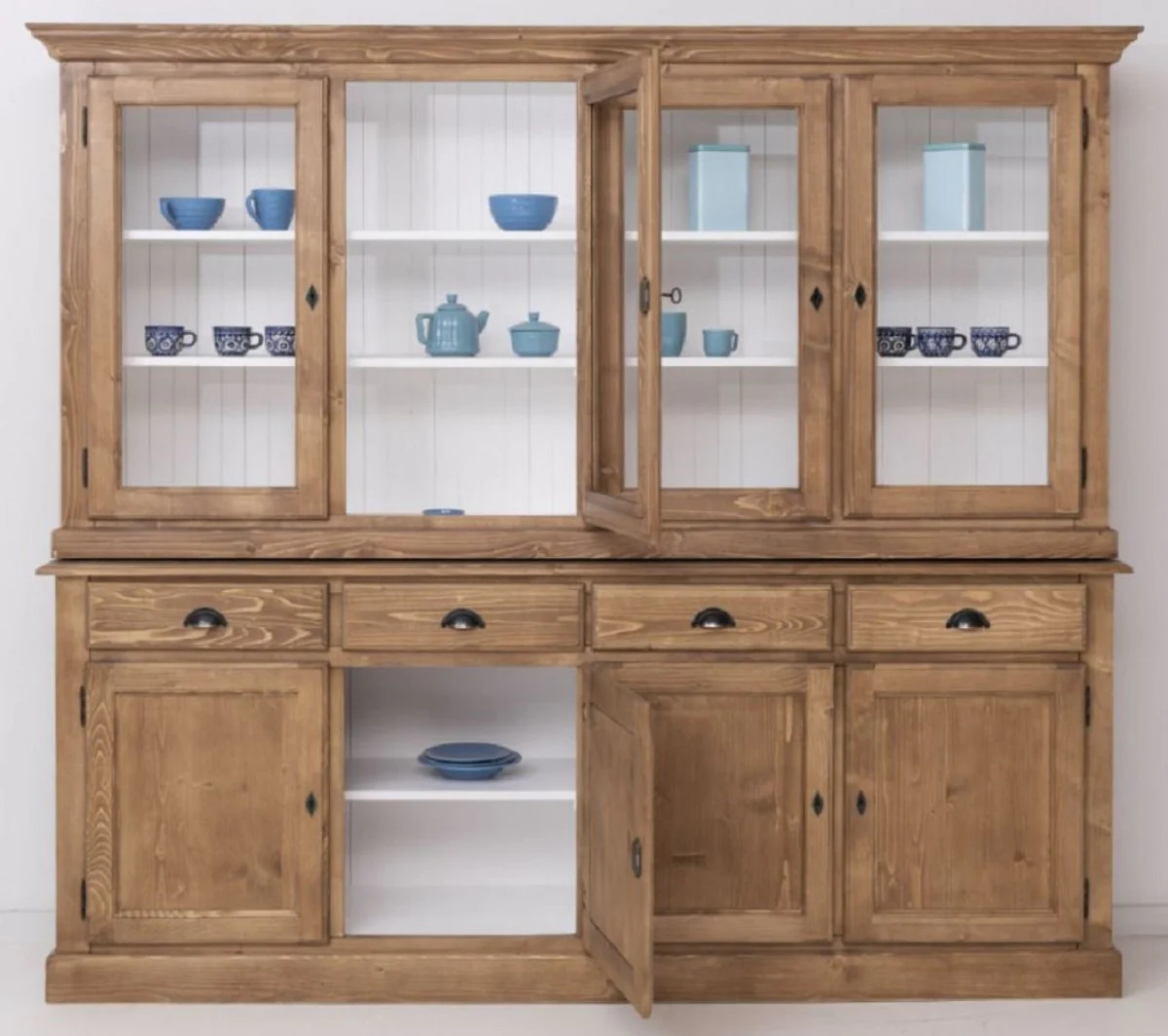 Country house style dining room cabinet natural colors / white 230 x 45 x H. 200 cm - solid wood kitchen cabinet - dining room furniture in country house style - country house style dining room furnishings