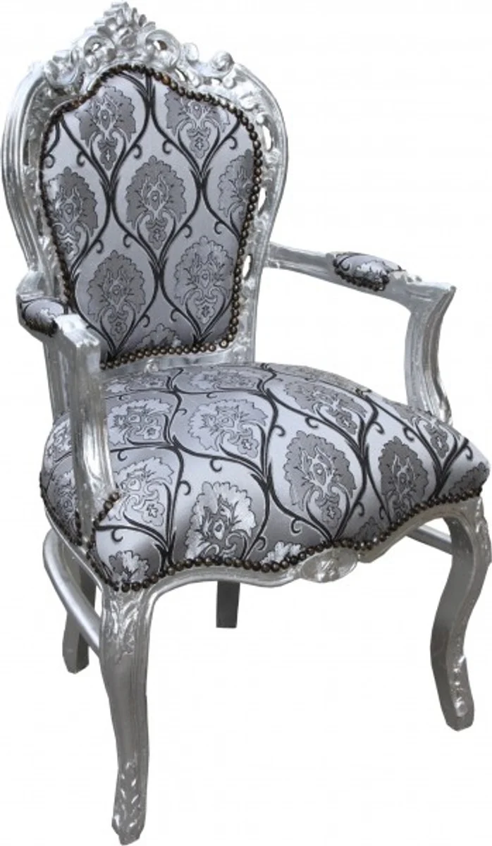 Baroque dining room with armrests silver-black pattern / silver - antique style furniture
