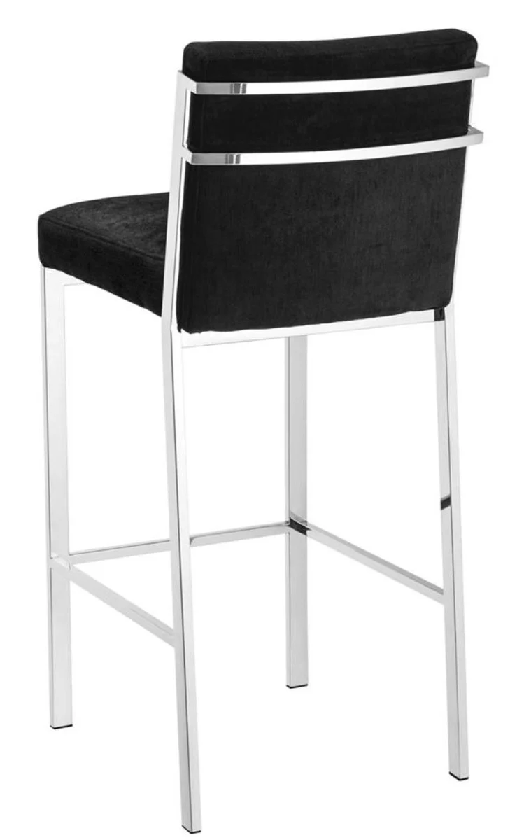 Luxury bar chair black / silver 43 x 54 x H. 101 cm - designer stainless steel bar stool with velvet fabric - bar furniture