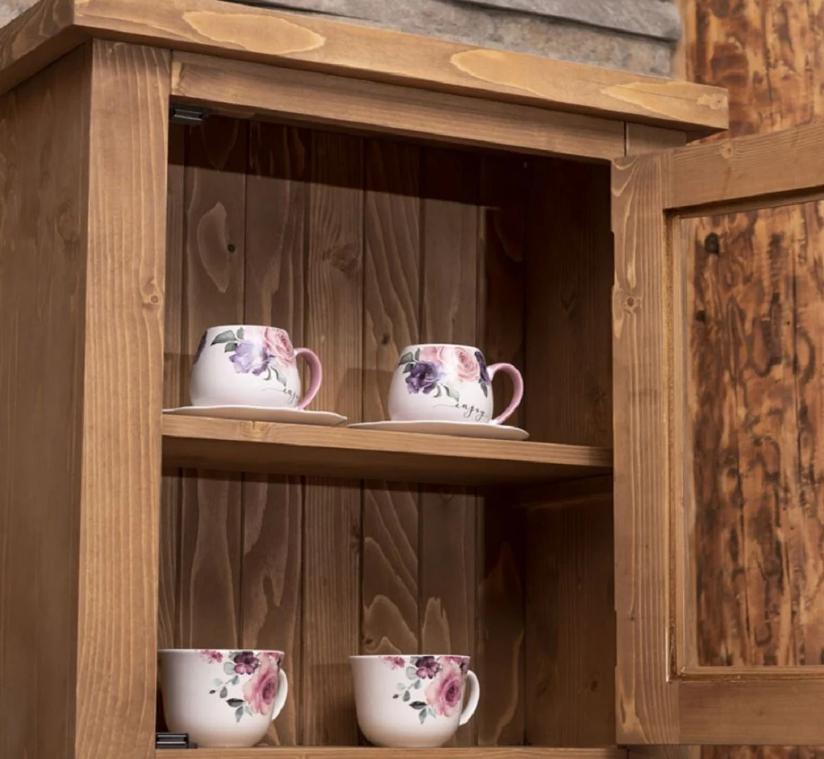 Country house style fitted kitchen brown 343 x 65 x H. 90 cm - solid wood kitchen unit - dining room furniture in country house style - country house style solid wood fitted kitchens