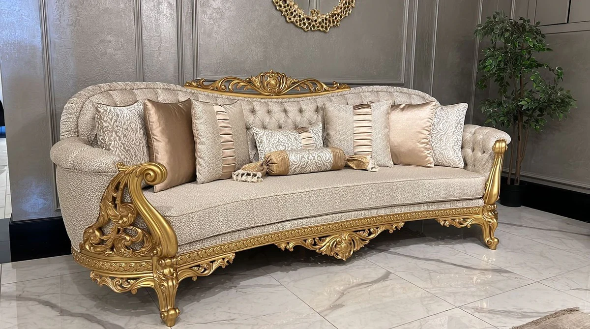 Luxury Baroque Living Room Sofa Gold Pattern / Gold - Magnificent Baroque Style Sofa - Luxury Living Room Furniture in Baroque Style - Baroque Furniture - Noble & Magnificent