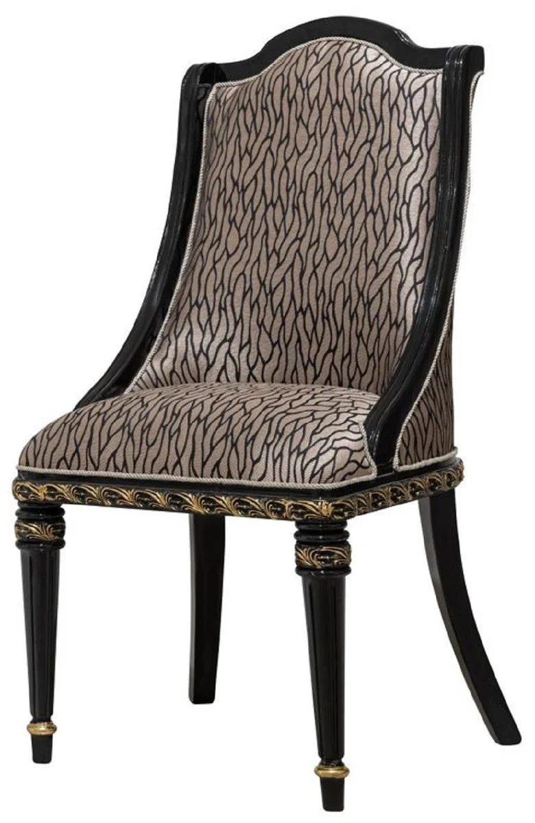 Luxury Baroque Dining Room Chair Set of 8 Silver Pattern / Black / Gold - Magnificent Baroque Style Kitchen Chairs - Luxury Baroque Style Dining Room Furniture - Baroque Dining Room Furniture - Baroque Style Furniture