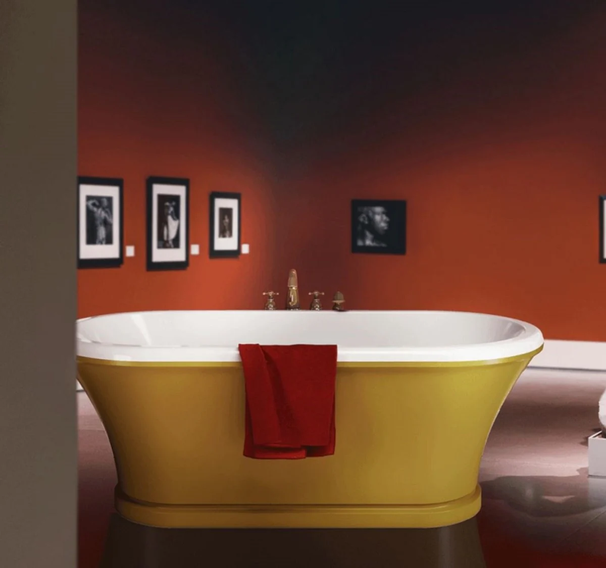 Art Nouveau bathtub yellow / white 170 cm - freestanding retro style bathtub