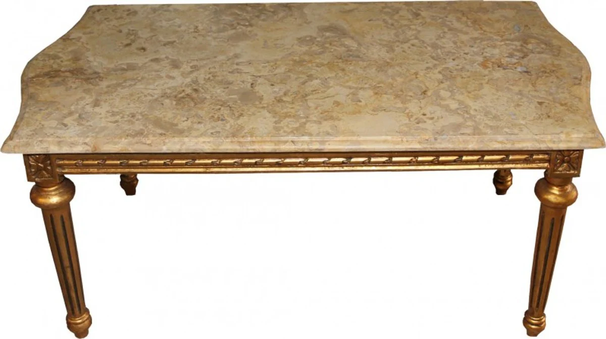 Barock Couchtisch Gold mit cremefarbener Marmorplatte 100 x 53 cm - Limited Edition