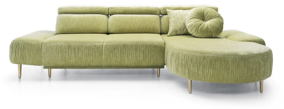 Luxury corner sofa green / brass 294 x 105-182 x H. 83-97 cm - Living room sofa with 3 adjustable headrests and electrically adjustable seat - Luxury living room furniture