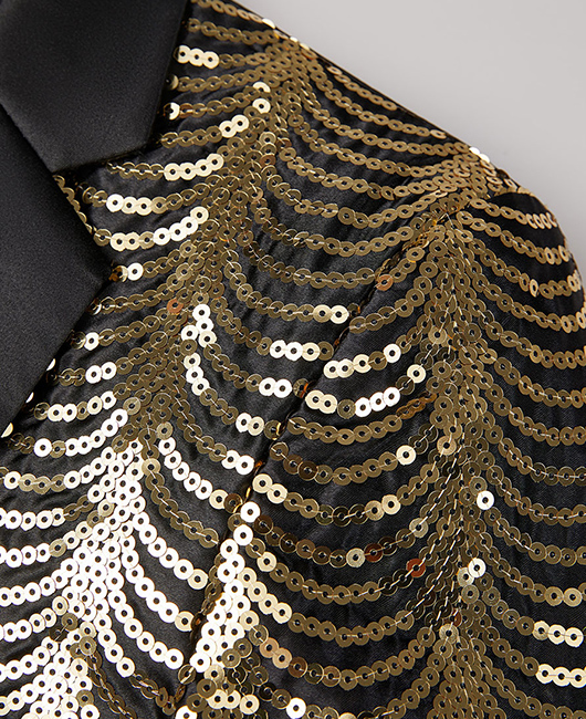 Fashion Colorblock Wave Sequin Notch Lapel One Button Blazer