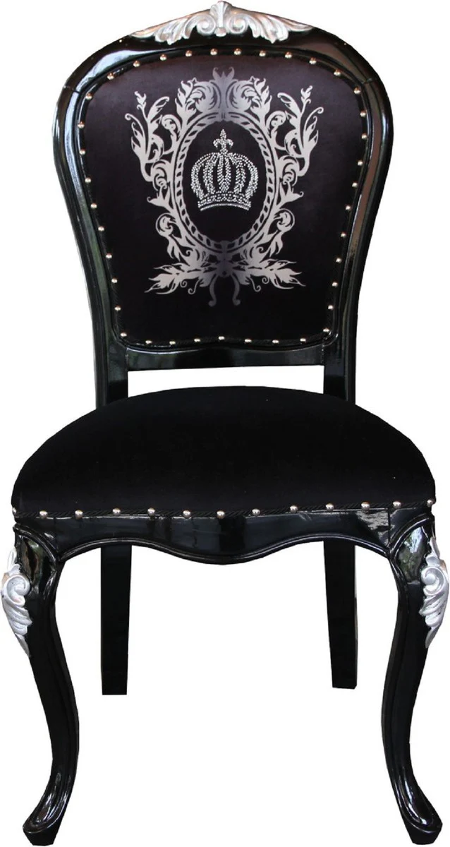 Pompöös by Luxury Baroque Dining Room Chairs with Crown Black / Silver - Pompöös Baroque Chairs designed by Harald Glööckler - 4 dining room chairs