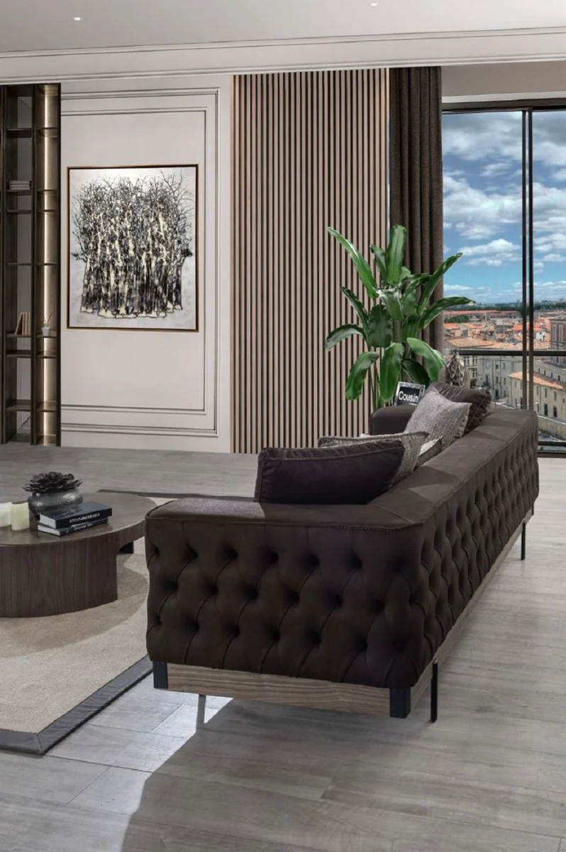 Luxury Chesterfield 3-seater sofa brown / black 240 x 96 x H. 75 cm - Living room sofa - Hotel sofa - Living room furniture - Chesterfield furniture - Luxury furniture - Luxury furnishings