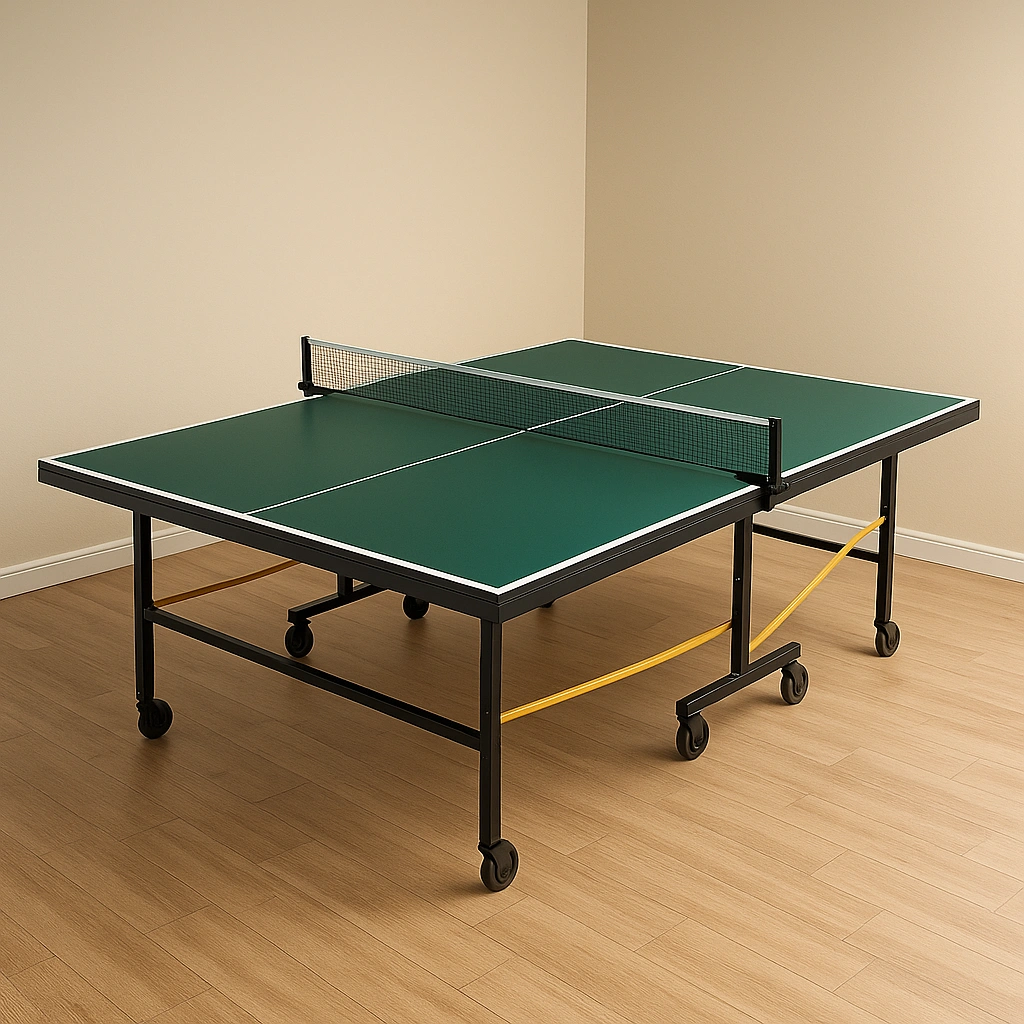 Green steel table tennis table for indoor and outdoor use, 274 x 152.5 x 76 cm