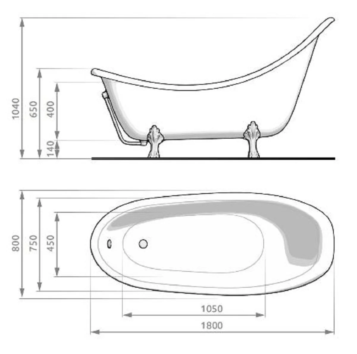 Art Nouveau bathtub dark green / white / gold 180 cm - freestanding retro style bathtub