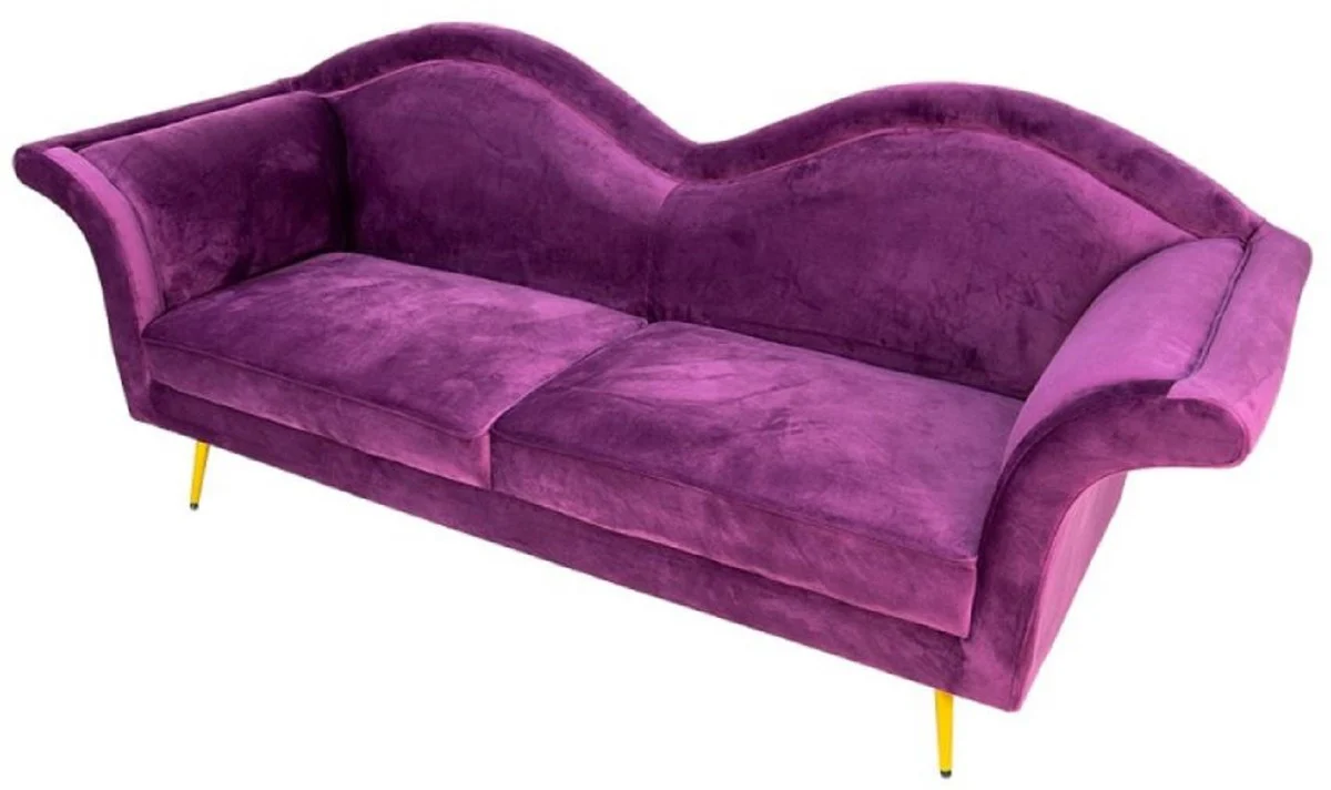 Luxury designer 3-seater sofa purple / gold 215 x 73 x H. 85 cm - living room sofa - living room furniture - luxury furniture - designer furniture - living room furnishings - luxury furnishings