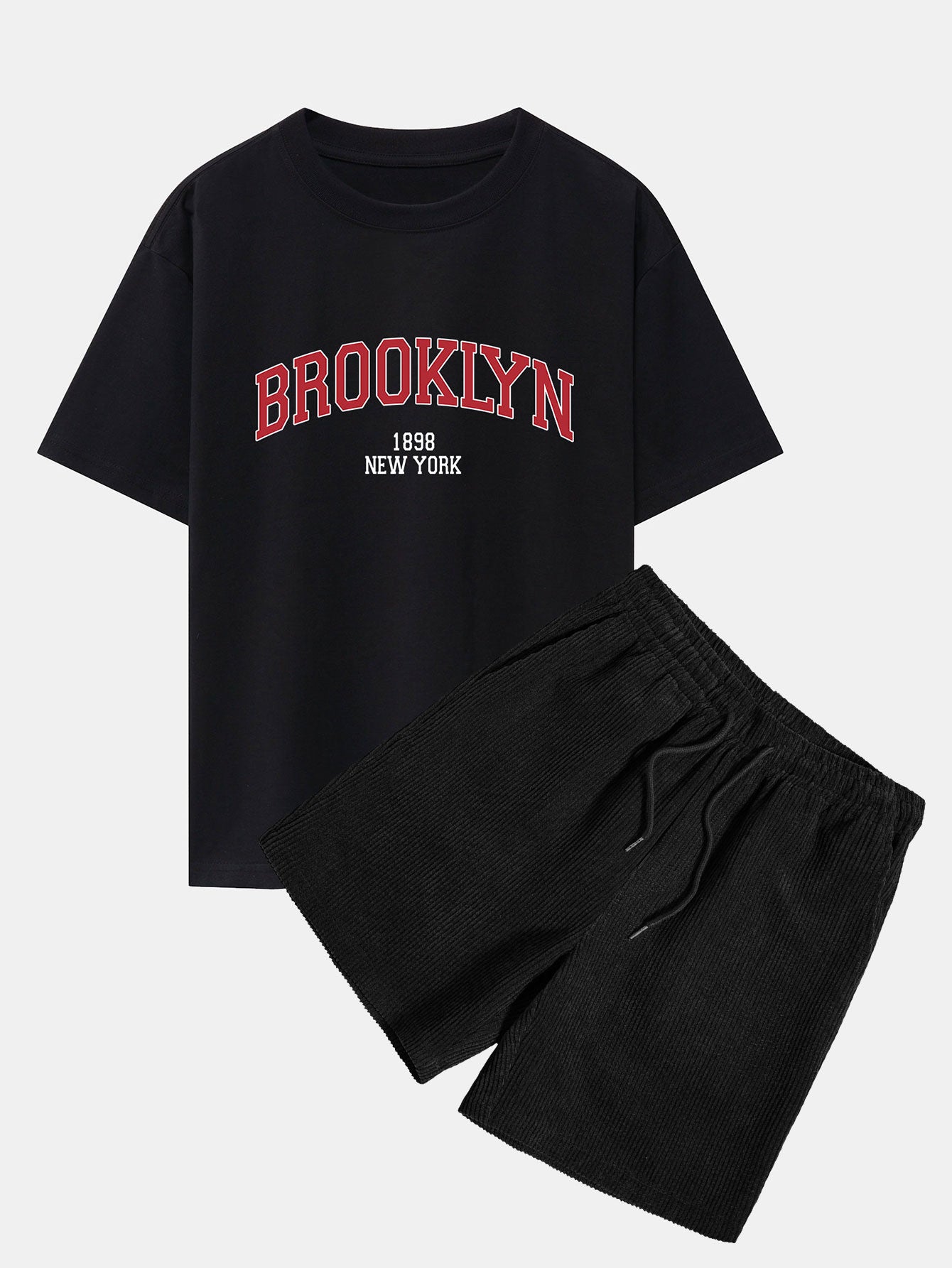 Brooklyn Print Drop Shoulder Oversize T-Shirt & Corduroy Shorts