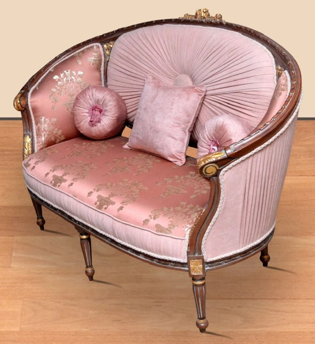 Baroque Sofa Pink Pattern / Brown / Gold - Handmade Living Room Sofa in Baroque Style - Magnificent Baroque Living Room Furniture