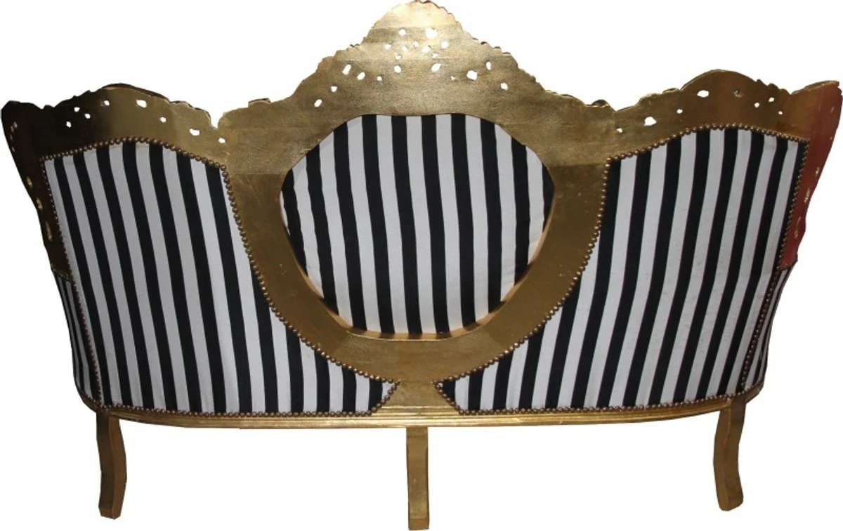Baroque 3-Seat Sofa King Black/White Stripes/Gold - Furniture Baroque