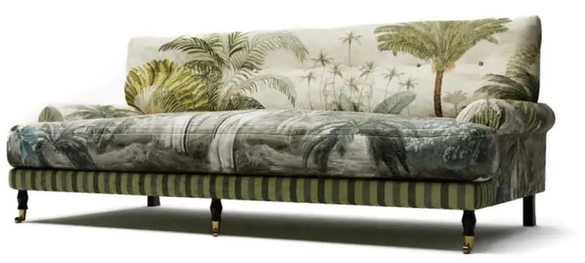 Luxury velvet sofa green / multicolored / black / brass 200 x 100 x H. 87 cm - living room sofa - hotel sofa - living room furniture - hotel furniture - luxury furniture - living room furnishings