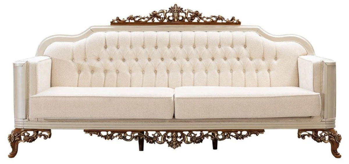 Luxury Baroque Living Room Set Beige / Gray / Brown / Gold - 2 Sofas & 2 Armchairs & 1 Coffee Table - Handmade Living Room Furniture in Baroque Style - Noble & Magnificent