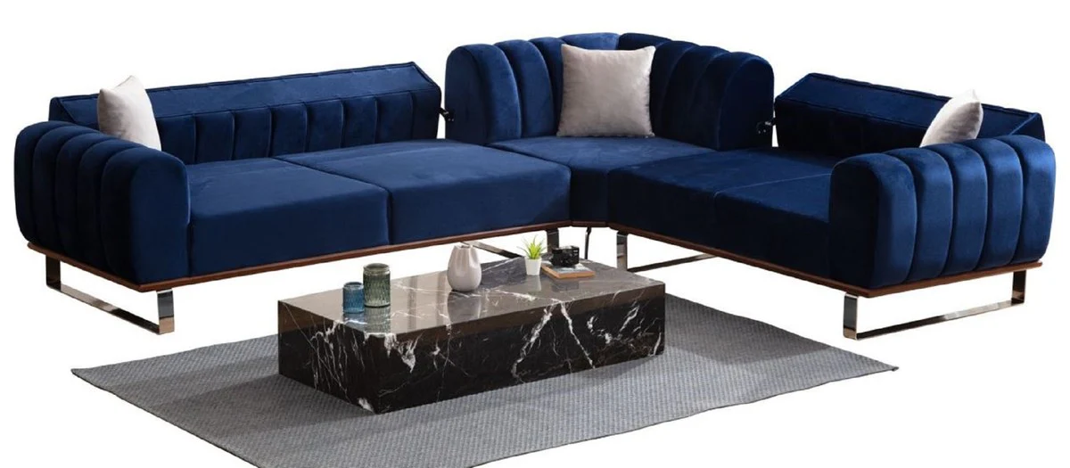 Luxury corner sofa with adjustable backrests blue / brown / silver 320 x 180 x H. 80 cm - living room sofa - living room furniture - luxury furniture - luxury furnishings