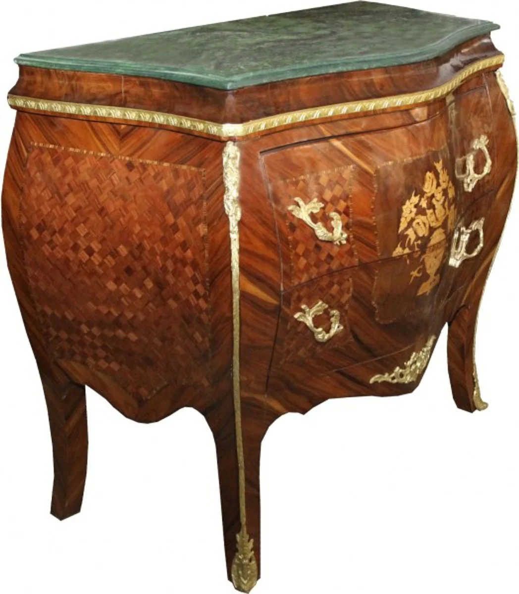 Baroque chest of drawers brown with marble top mahogany inlay with 2 drawers W 107 cm - Baroque furniture chest of drawers