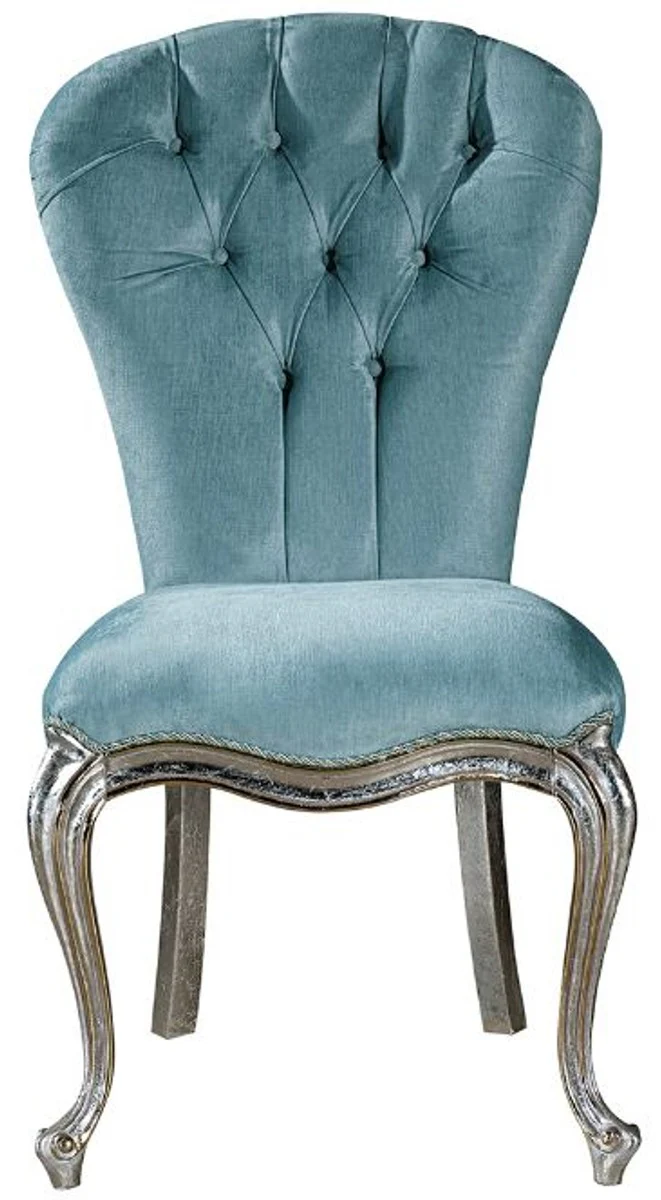Luxury Baroque Dining Room Chair Set Light Blue / Silver 55 x 55 x H. 107 cm - Kitchen Chairs Set of 6 - Noble Baroque Dining Room Furniture