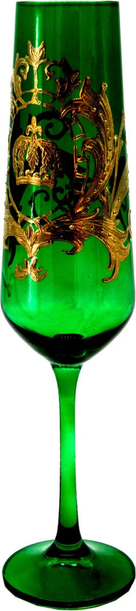 Pompöös by Luxus champagne glass with 24 carat gold plating dark green / gold Ø 6 x H. 25 cm - Pompöös champagne glass designed by Harald Glööckler
