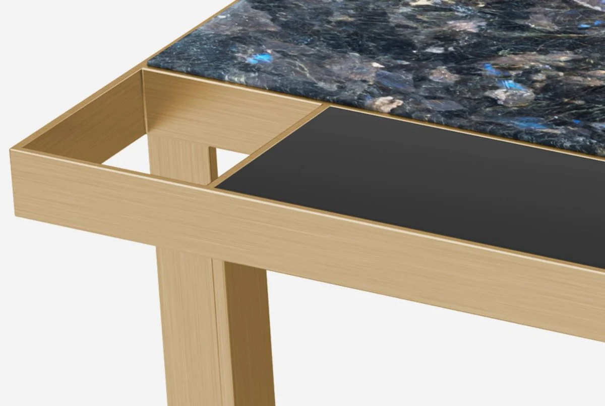 Luxury coffee table brass / blue-black / black 93 x 93 x H. 40 cm - Modern square living room table with granite top & glass top - Luxury living room furniture