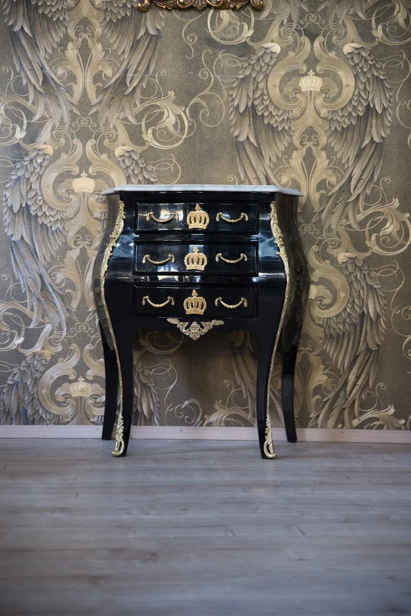 Pompöös by Baroque chest of drawers with 3 drawers and marble top black / gold / white - Pompöös Baroque chest of drawers designed by Harald Glööckler