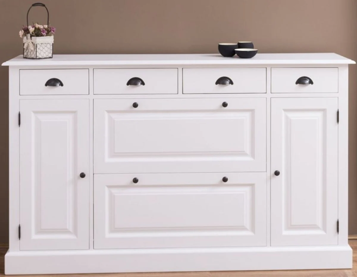 Country house style solid wood cabinet white 176 x 35 x H. 105 cm - sideboard - chest of drawers - shoe cabinet - hallway cabinet - country house style furniture