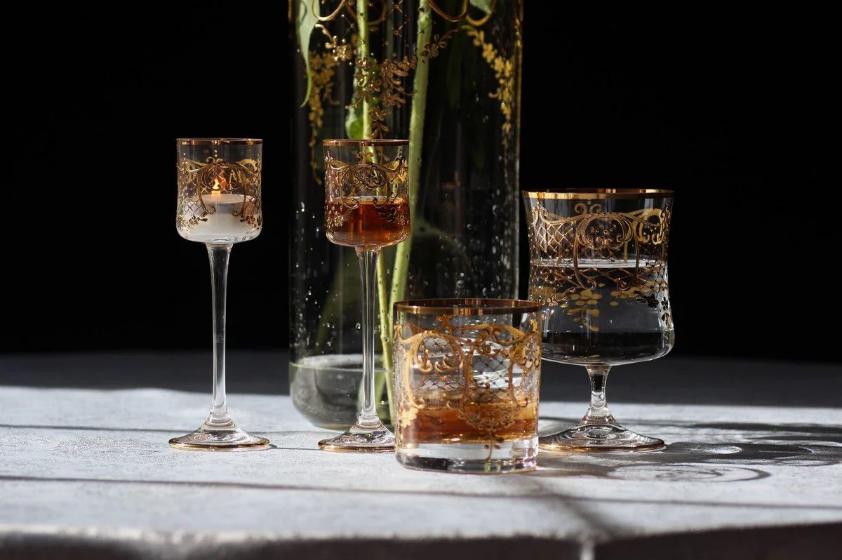 Luxury Baroque Liqueur Glass Set of 6 Gold Ø 6 x H. 17.5 cm - Handmade and hand-painted Liqueur Glasses - Hotel & Restaurant Accessories - Luxury Quality