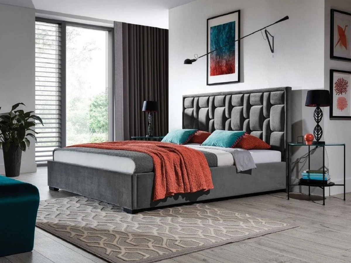 Luxury Double Bed Gray / Black - Various Sizes - Modern Solid Wood Bed with Headboard - Bedroom Furniture - Luxury Collection