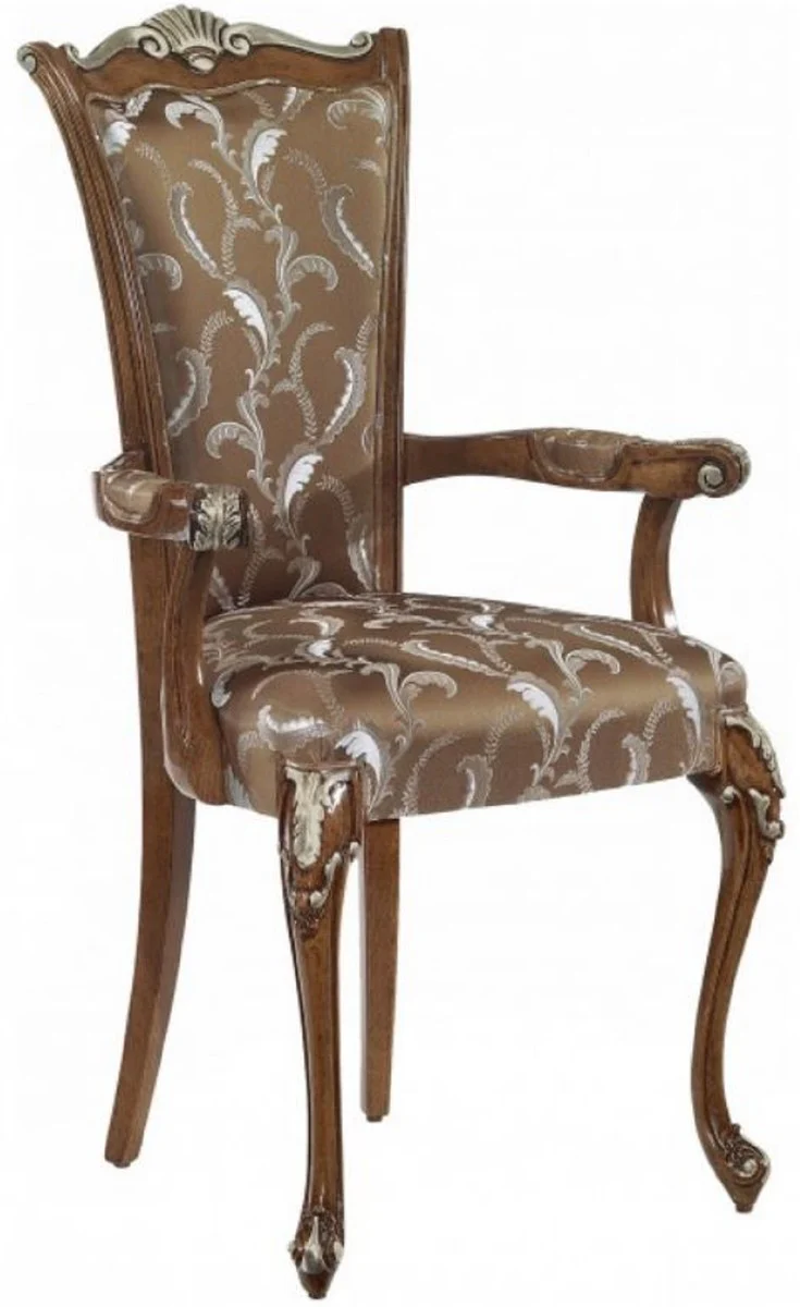 Luxury Baroque Dining Room Chair Set Brown / White / Silver - Handmade Kitchen Chairs Set of 6 with Armrests - Baroque Dining Room Furniture - Luxury Quality - Made in Italy