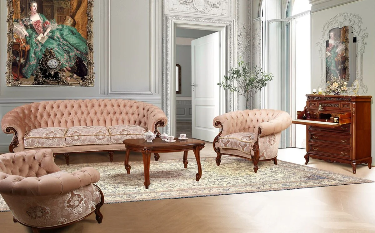 Luxury Baroque Living Room Sofa Pink / White / Dark Brown - Handmade Baroque Style Sofa - Magnificent Luxury Living Room Furniture in Baroque Style - Baroque Furniture