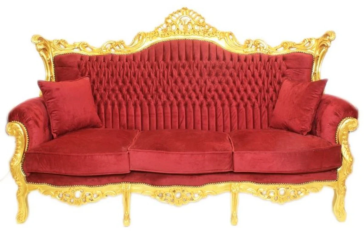 Baroque living room set Bordeaux velvet fabric / gold - 3 seater sofa + 2 armchairs