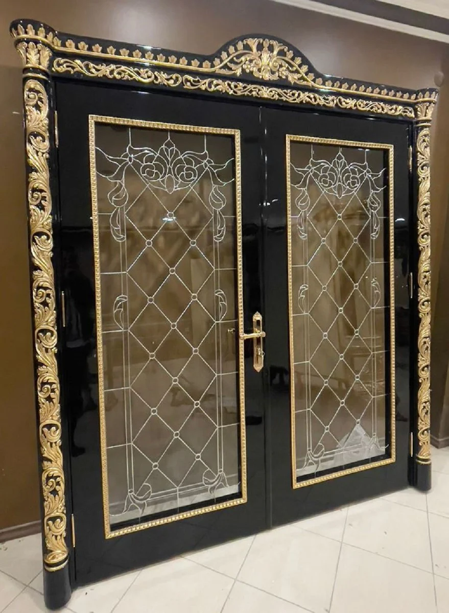 Luxury Baroque double apartment door black / gold - Magnificent solid wood door with frame - Luxury furniture in the Baroque style - Baroque furniture - Hotel furniture - Baroque furnishings - Noble & magnificent