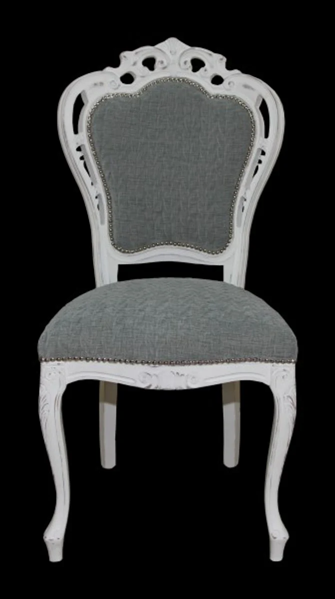 Baroque dining room chair without armrests gray / antique white - designer chair - luxury quality
