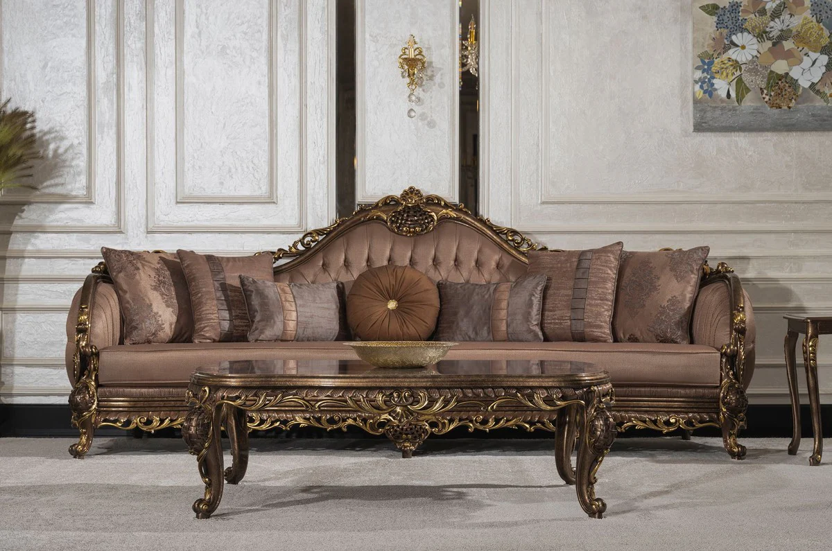 Luxury baroque coffee table gray / brown / gold - handmade solid wood living room table in baroque style - living room furniture in baroque style - baroque furniture - noble & magnificent