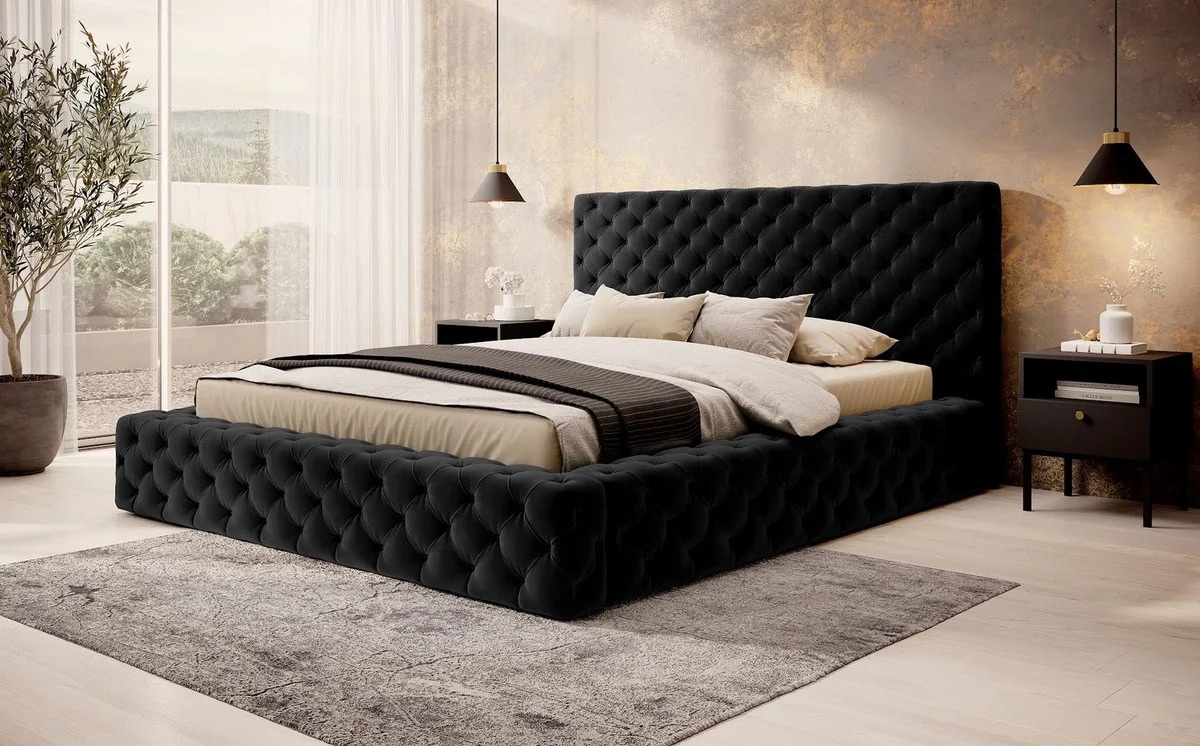 Luxury Chesterfield Velvet Double Bed with Black Mattress - Various Sizes