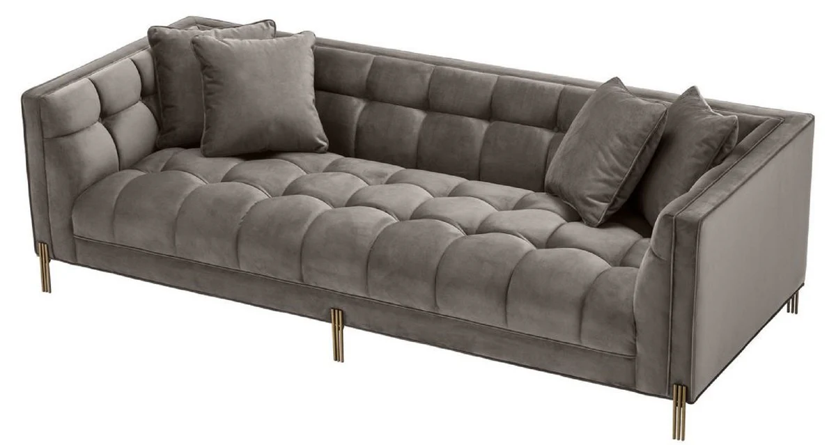 Luxury velvet sofa with 4 cushions gray / brass 231 x 95 x H. 68 cm - living room sofa - luxury quality